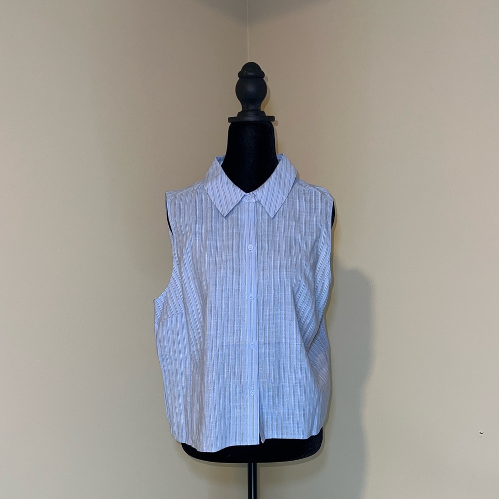 EXPRESS Linen-blend Pinstripe Sleeveless Button Up Shirt